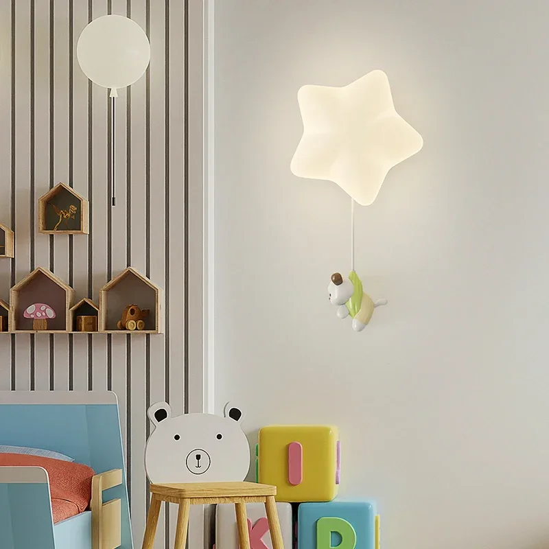 Romantic Star LED Wall Lamp For Nursery Bedroom Lighting White Sconce Animal Bear Rabbit Light Children\'s Bedside Wall Lights