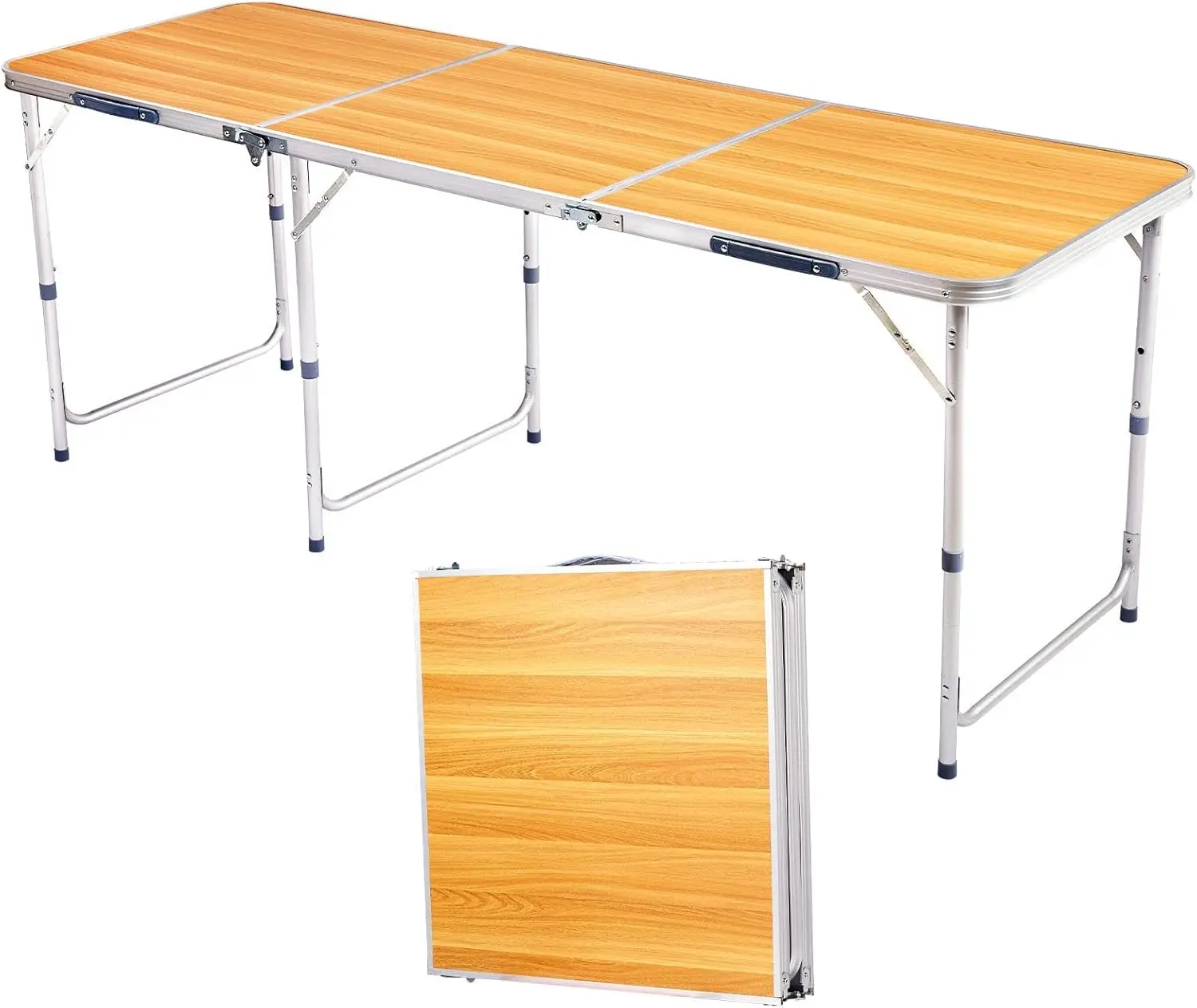 

6-Foot Aluminum Alloy Folding Camping Table Small with Storage Bag Adjustable Height Portable Picnic Table Upgraded Thickened Li