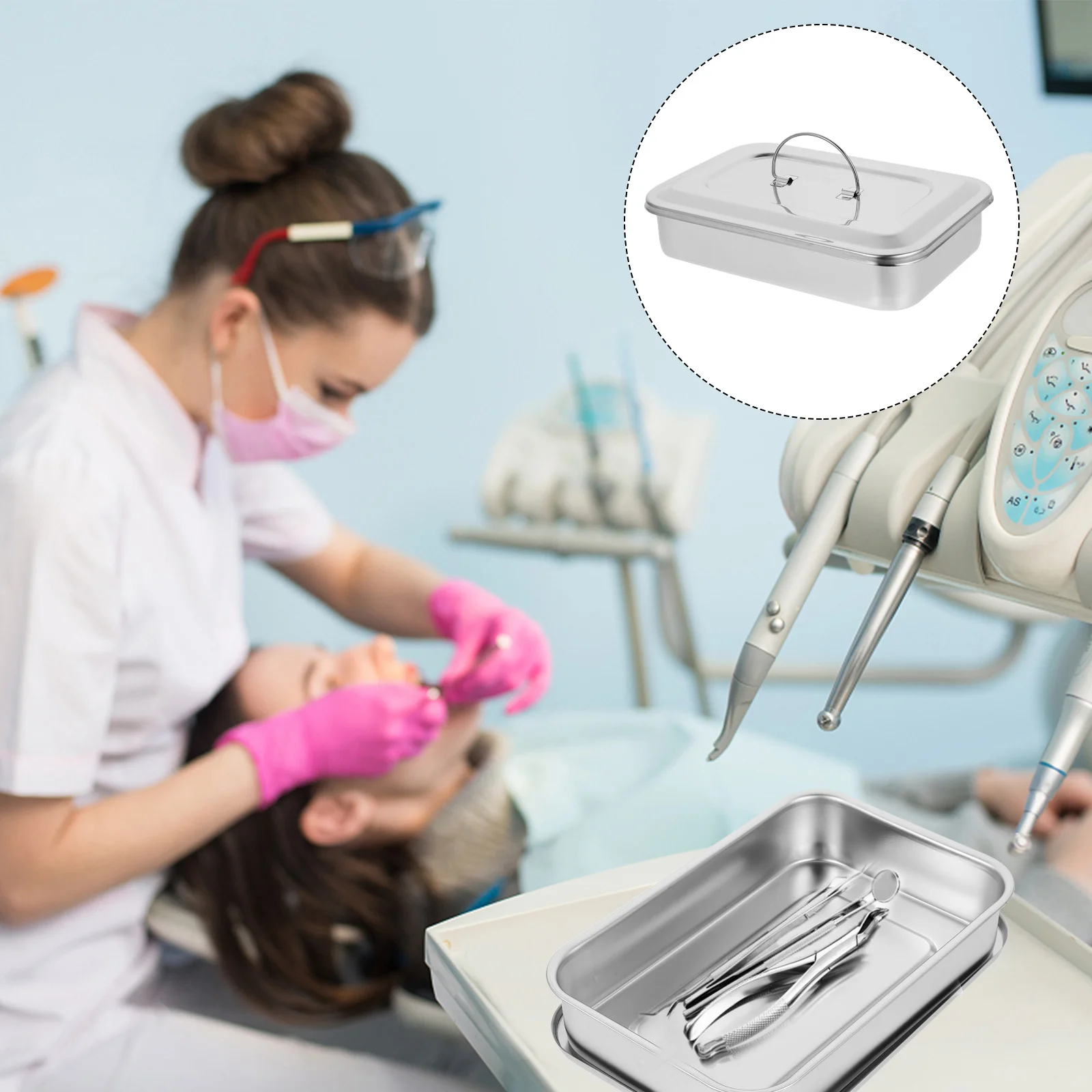 

Sterilization Tray Stainless Steel Surgical Instrument Organizer Tray with Lid for Dental Veterinary Piercing Laboratory Use