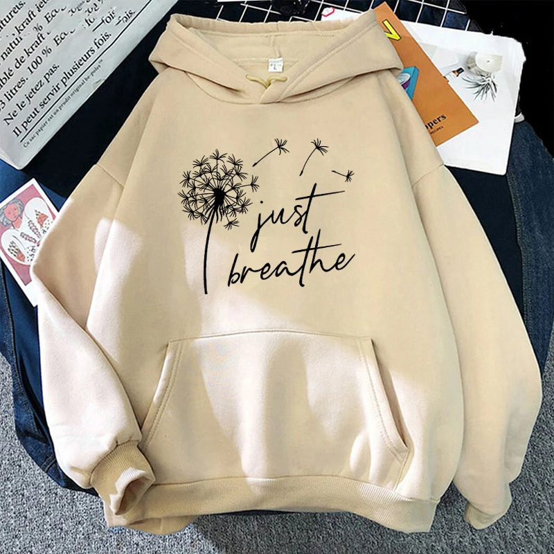 (Premium hoodie) Funny Dandelion Just Breathe Printed Tops Harajuku Hoodie Fashion Sweatshirt Women Men Casual Pullover Hoodie