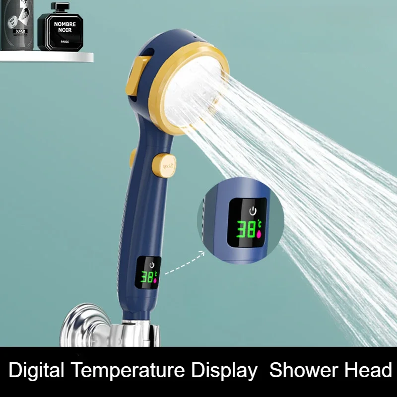 

Digital Temperature Display Shower Head Bathroom Water Saving Handheld High Pressure Shower Head Shower Accessories