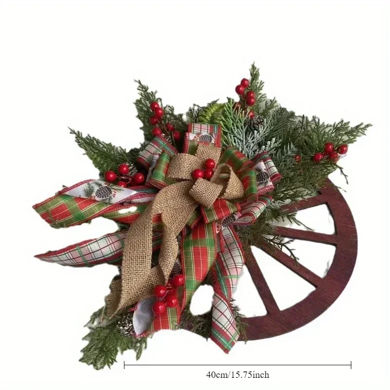 Christmas Decoration ，Door Hanging ，Wooden Wheel，Wheel Wreath Christmas Pinecone Wreath