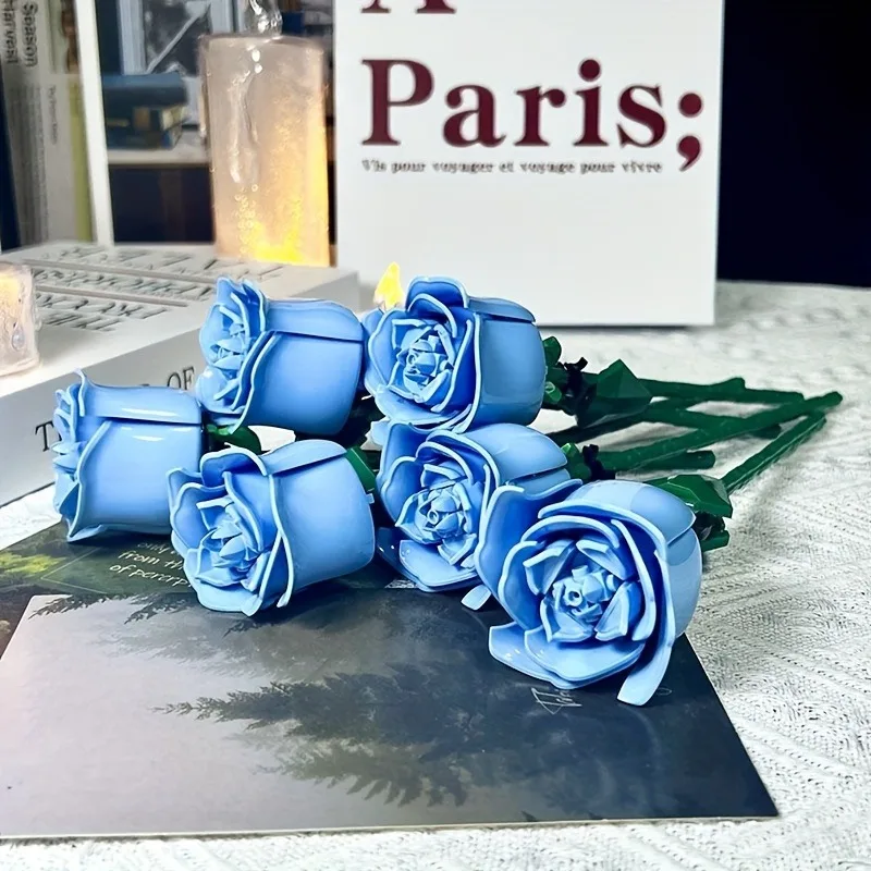 ألعاب مكعبات بناء وردية ثلاثية الأبعاد من KNEW-حب دائم، هدية عيد مثالية، ديكور منزلي/مكتب على شكل زهرة ذاتية الصنع، تجميع بسيط #6