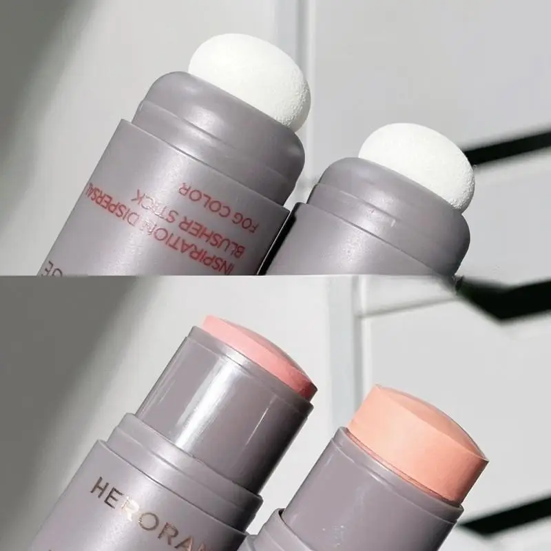 HERORANGE~Double head sponge monochrome powder blusher cream natural color red expansion color cosmetic sunning rouge stick