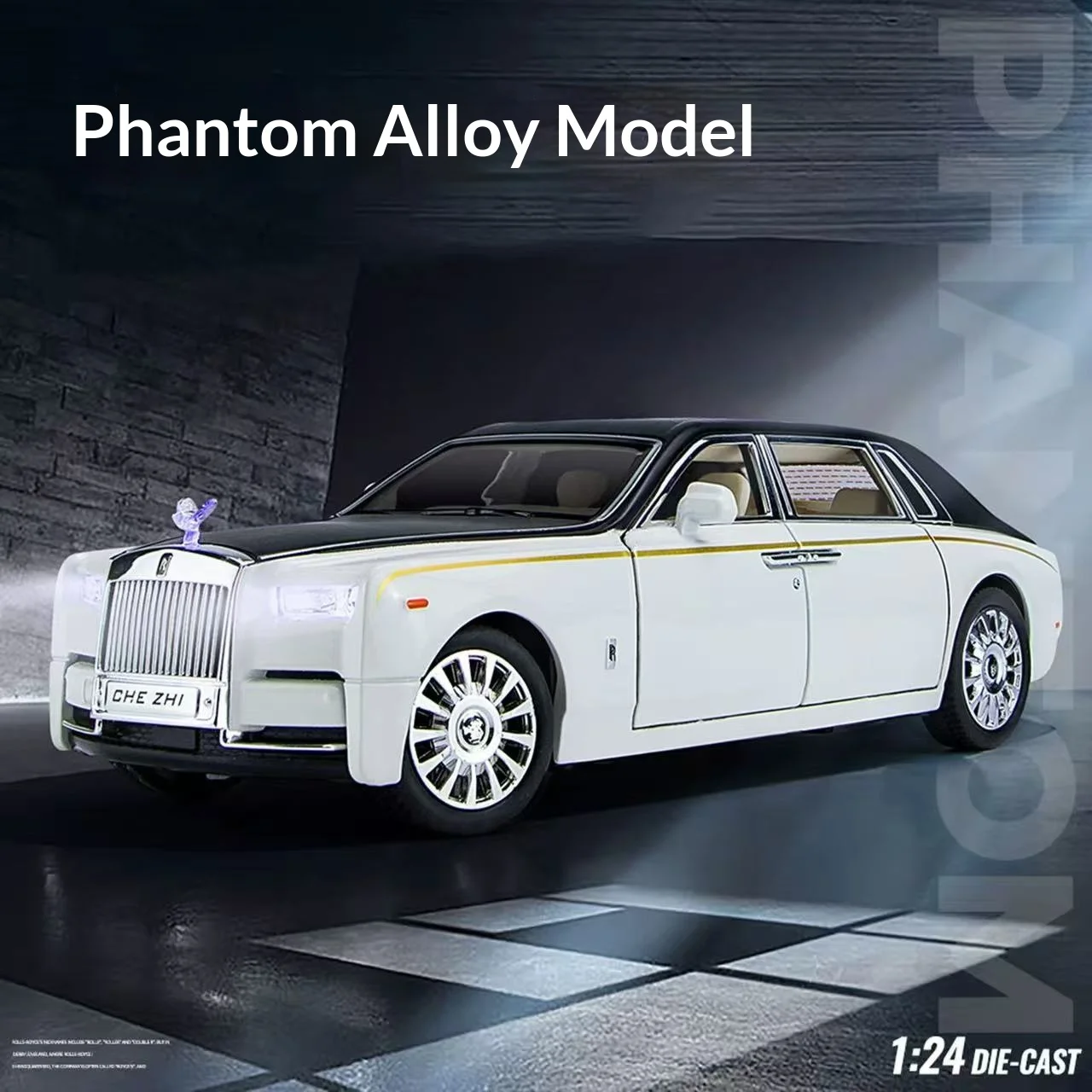 รถโมเดล Rolls Royce Phantom ขนาด 1:24 ผลิตจากโลหะผสมสังกะสี แบบดึงหลัง มีเสียงและไฟ ของเล่นรถแบบหล่อขึ้นรูปเหมือนจริง