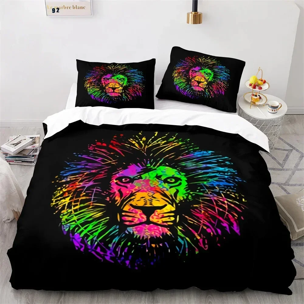 Lion Duvet Cover Set 3D Print Wild Animals with Glasses King Queen Size for Adults Teens Bedding Set Polyester Comforter Cover