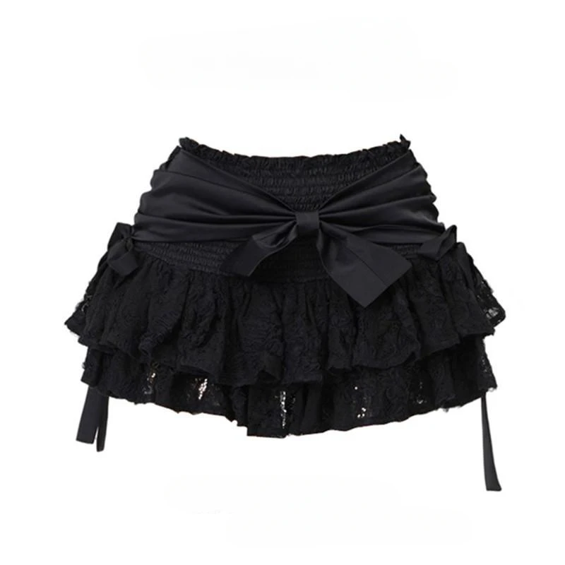 Sous-culture-Jupe en dentelle taille haute pour femme, Streetwear vintage, Kawaii, Harajuku, Rayures, Punk, Grunge, Esthétique, Y2k