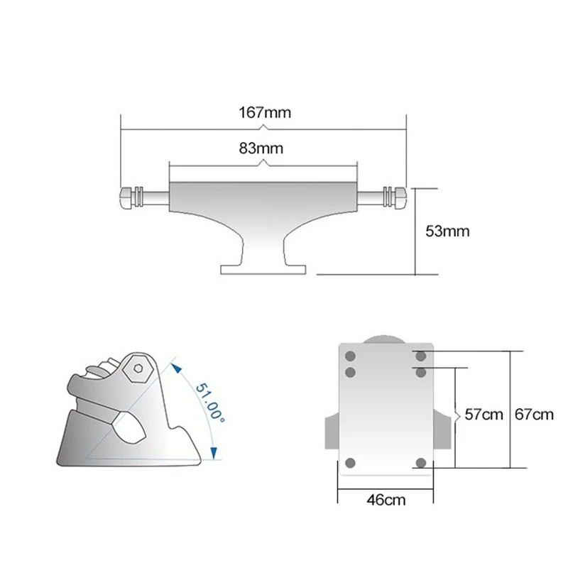 Caminhões de skate DIY Caminhões de skate de fundição por gravidade 3,25 polegadas Bandeja de placa de peixe Suporte de skate (preto)