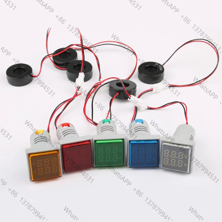 AD16-22FVA(AD101-22VAMS) 22mm Square LED Digital Dual Display Voltmeter Ammeter Voltage Gauge Current Meter AC 60-500V 0-100A