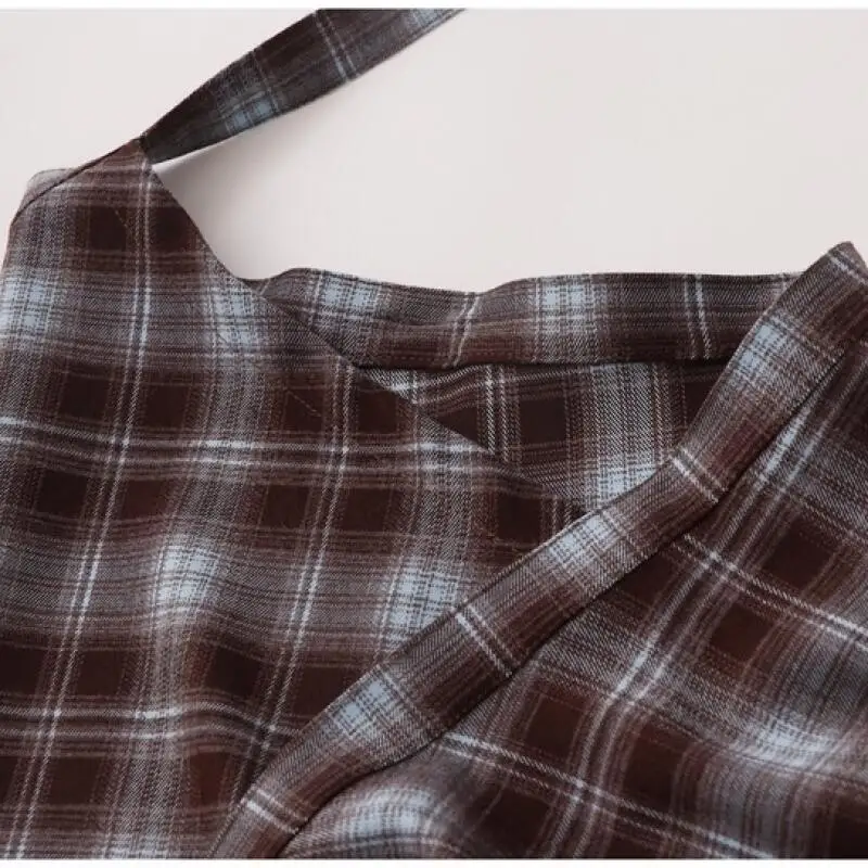 กระโปรงลูกไม้เอวสูงสไตล์ Y2K สำหรับผู้หญิง ลายสก็อตแบบเรโทร แต่งผ้าปะติด ผูกเชือกแบบไม่สมมาตร ซ่อนสัดส่วน ซ้อนทับเป็นชั้นๆ แฟชั่น ﻿