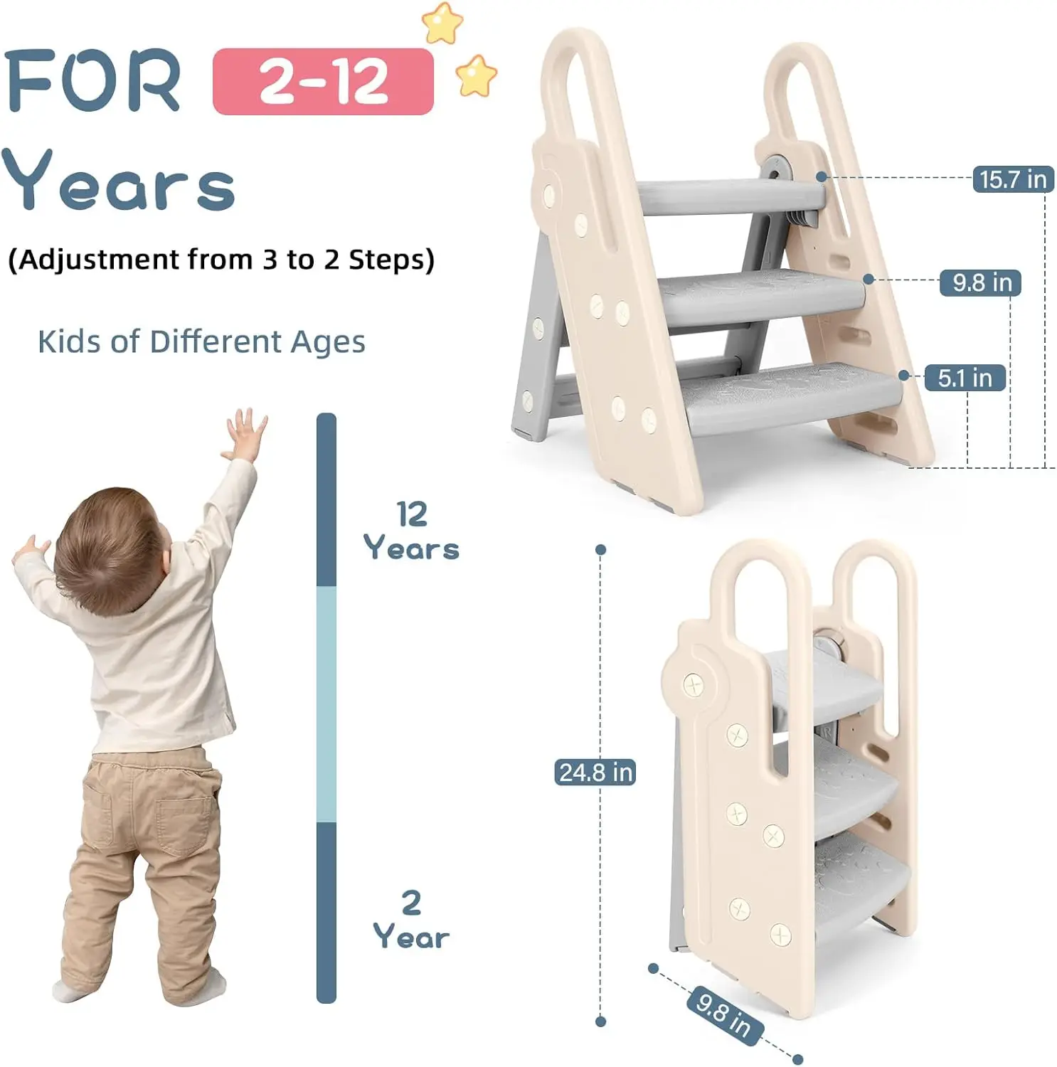 Toddler Step Stool Foldable for Bathroom Sink Kids Step Stool Adjustable 2 3 Step for Toilet Potty