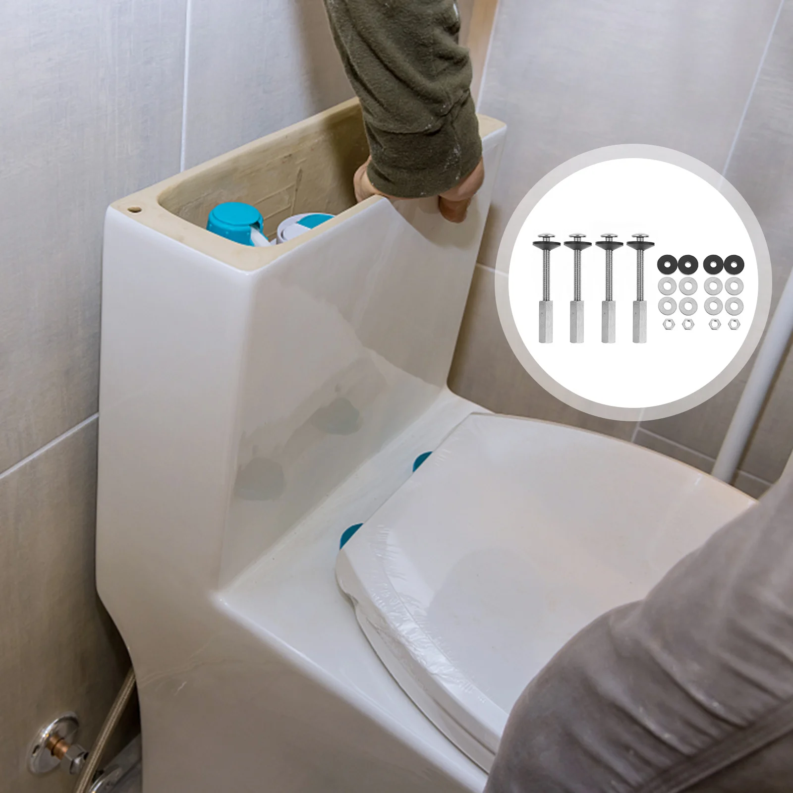 

4Pcs Toilet Tank Screw Bolt Durable Stainless Steel Fixing Repair Kit Toilet Bowl Mount Set Replacement Accessories