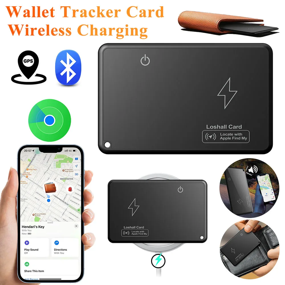 Global GPS Tracker Card Ultra-Thin Wireless Charging Wallet Tracker Card Work with Find My App GPS Locator Smart Location Tag