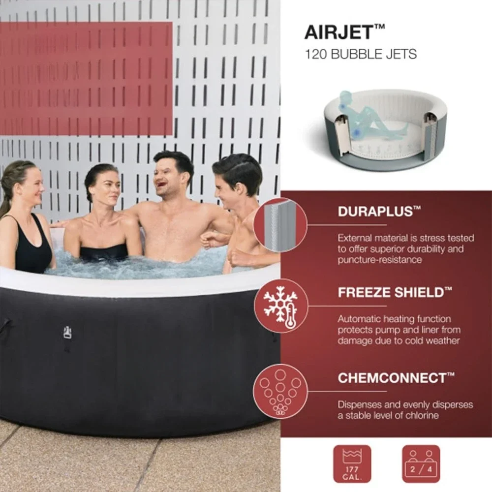 Large Round 2 To 4 Person Inflatable Hot Tub Portable Outdoor Spa with 120 AirJets and Cover, Bathtubs