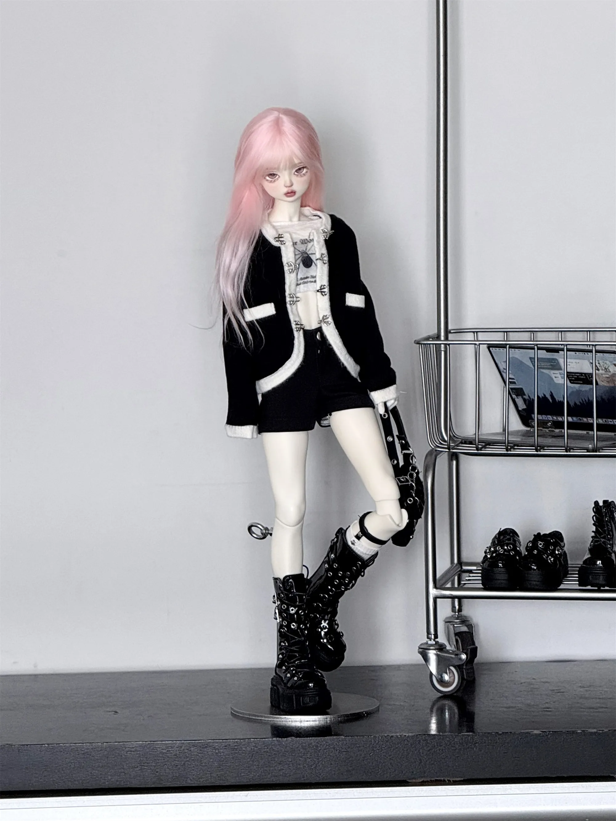 1/4 ID75 Knee-high Chunky-heeled Boots In Stock BJD Doll Shoes Boys Girls Black Brown Glossy Leather High Boots Doll Accessories