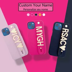 Stripe Metal Gold Name Wristband Leather Case For iphone 16pro 16 15 14 Pro Max 13 12 11 XS XR Custom Personalized Initial Cover