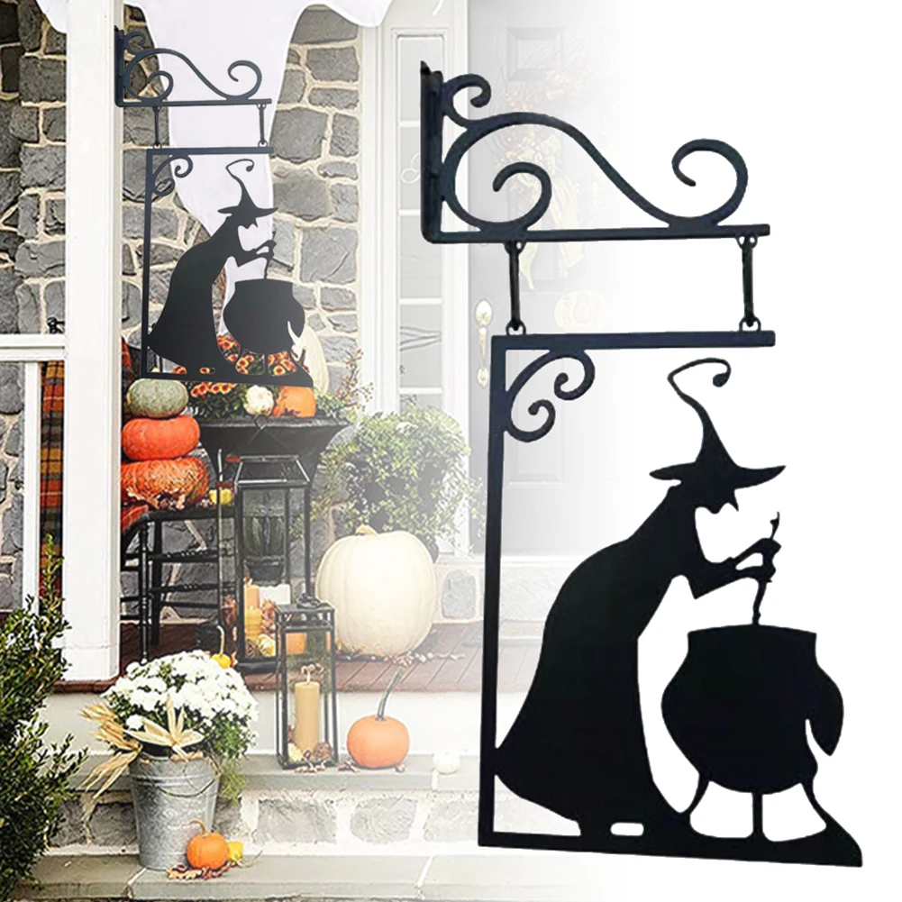 Hanging Metal Vintage Witch Shape Cast Iron Garden Corner Sign Mysterious Witch Statue Ghost Doorframe Halloween Decoration