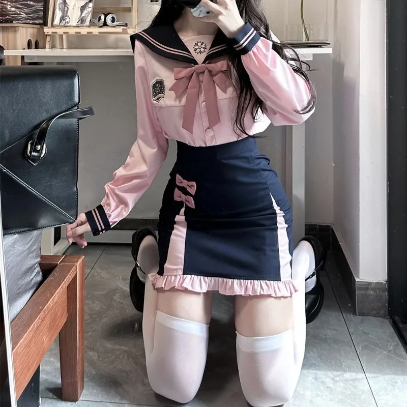 

Оригинальный корейский комплект униформы JK, женский студенческий стиль, высокая талия, чистое желание, сладкая пряная девушка, Y2k, милая юбка, комплекты из 2 предметов