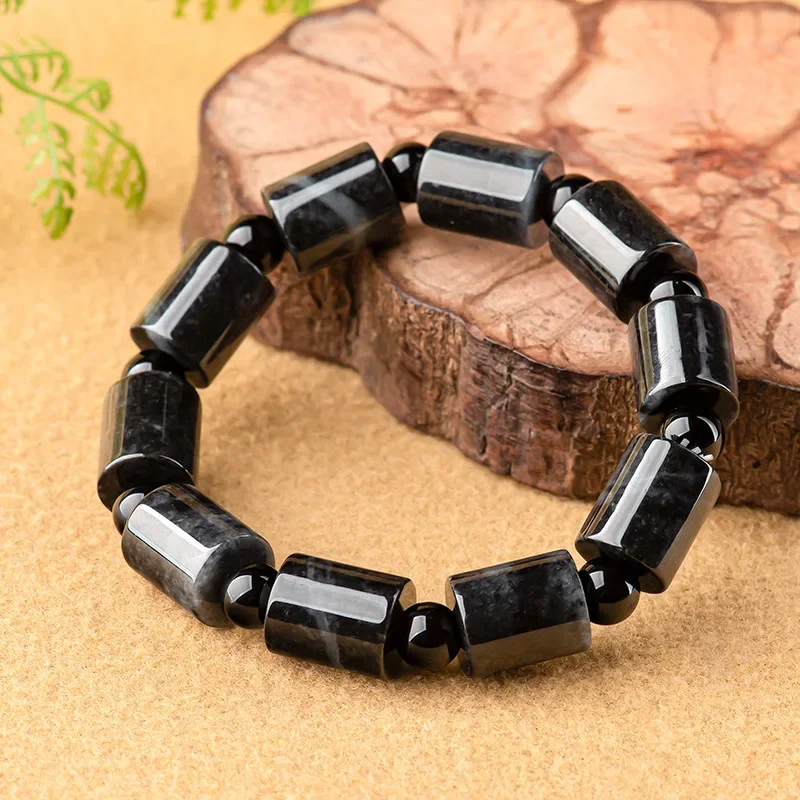 

Burmese Jade Bracelets Fashion Women Carved Natural Black Accessories Jadeite Bangles Stone Jewelry Charm Amulet Beaded Vintage