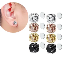 Fashion 1pcs  Magnetic Stud Earrings Men and Women Black CZ Magnet Non-piercing Clip Earring Set Punk Earrings Jewelry