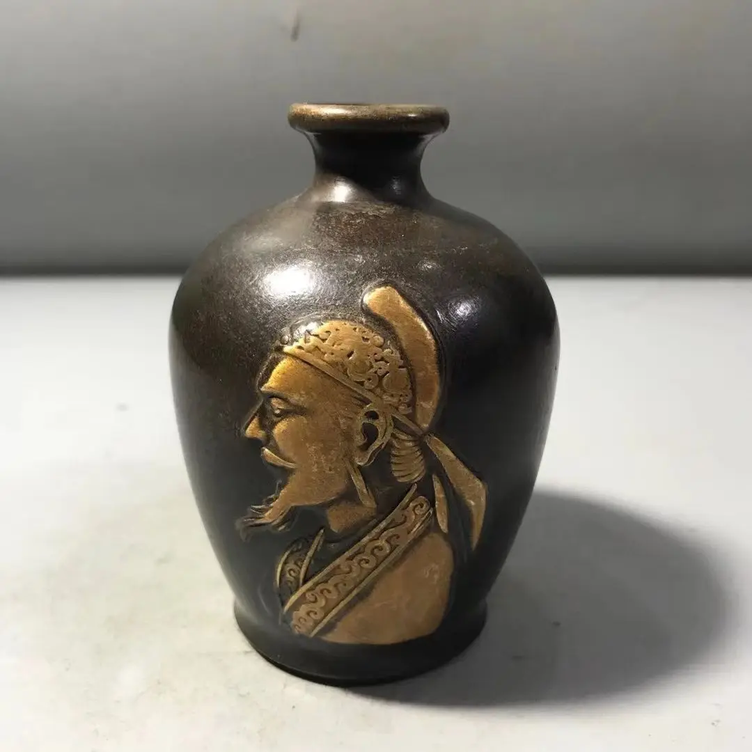 Antique Brass Collectible, Gilt Brass Wine & Teapot of Li Bai with Mellow Patina, Home Tea Room Decor Ornament