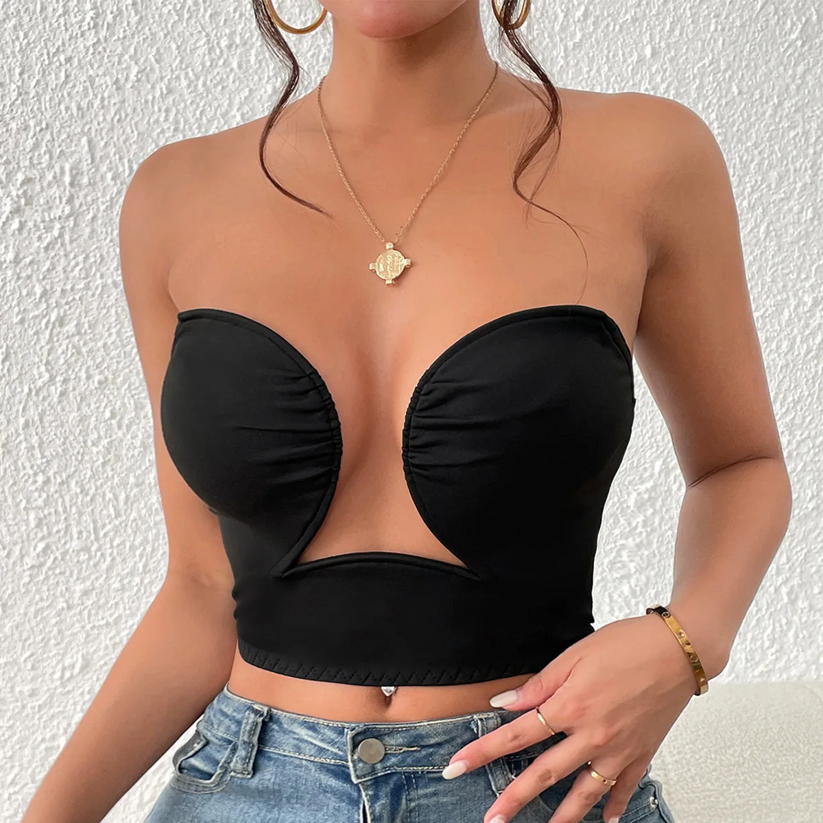 New Fashion Womens Sexy Hollow Pleated Backless Corset Crop Tops Bustiers Top Summer Chic Low-cut Streetwear Top Ladies Camisole