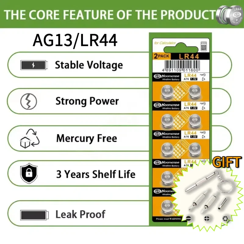 

LR44 AG13 Battery 1.5V 100 Packs SR44 SW357A 357 Button Cell Batteries for Watch Calculator Toys Remote Control