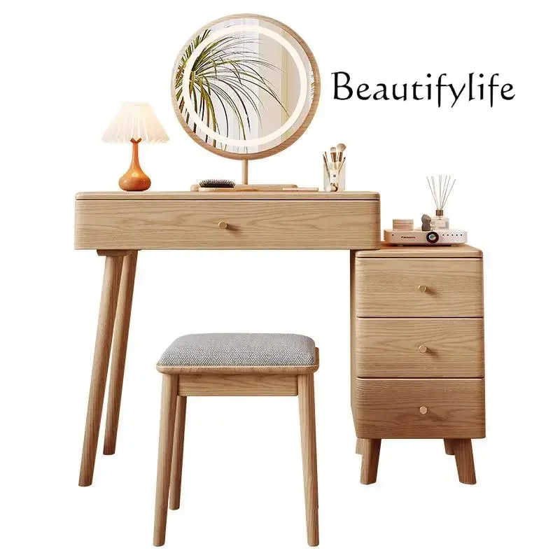 

Ash wood solid wood dresser bedroom modern simple new storage makeup table integrated small dressing table