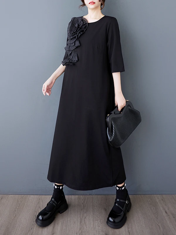 Summer Floral ort Sve Dr Donna Allentato Midi A-Line Dr Vintage Sle Pendolarismo Materiale regolare Altro materiale 00%