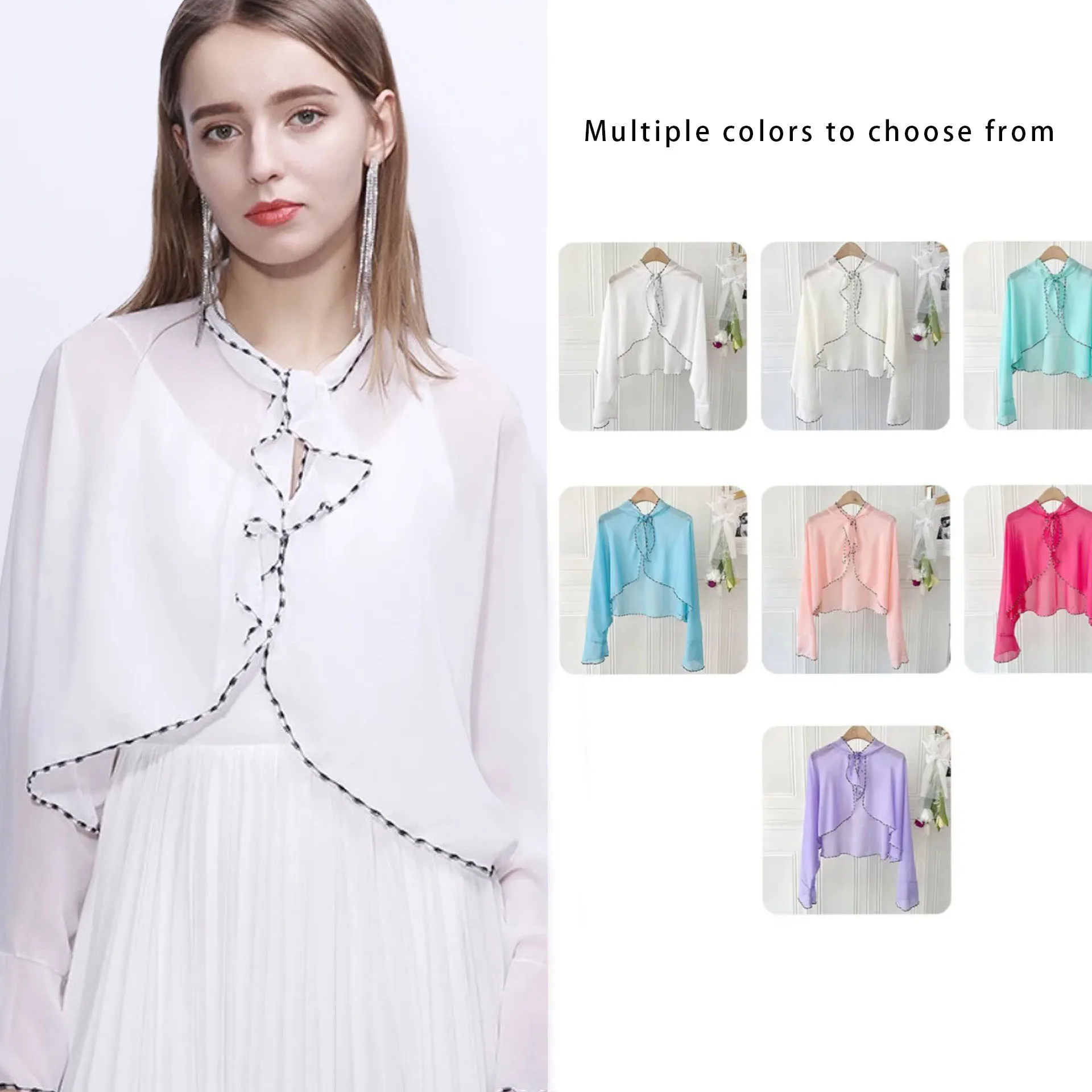 

Летняя солнцезащитная шаль с длинными рукавами и рюшами, тонкий шифоновый дышащий шелковый шарф, модная защита от солнца для езды на велосипеде