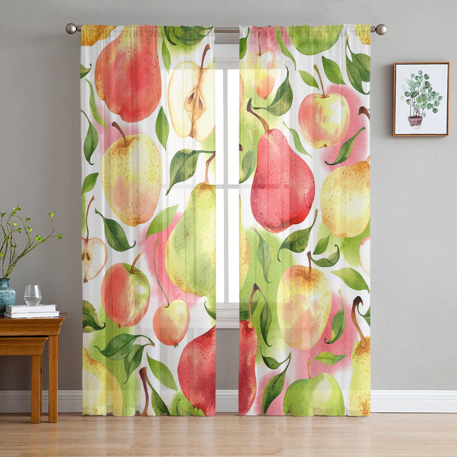 Apple Pear Autumn Berry Fruit Fresh Fruit Living Room Tulle Curtains Bedroom Kitchen Voile Curtains Modern Sheer Curtains