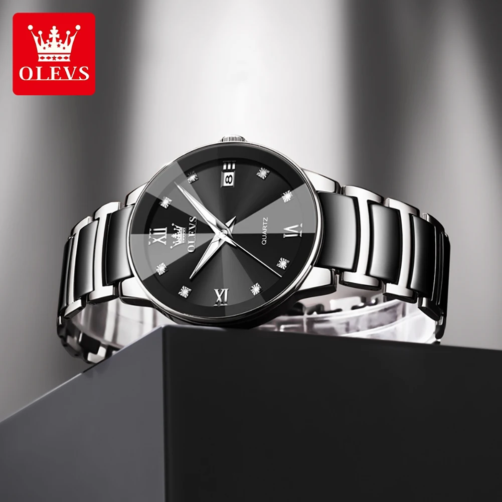 OLEVS 7114 Men's Watch Luxury Fashion Ceramic Strap Stainless Steel Waterproof Man Watch