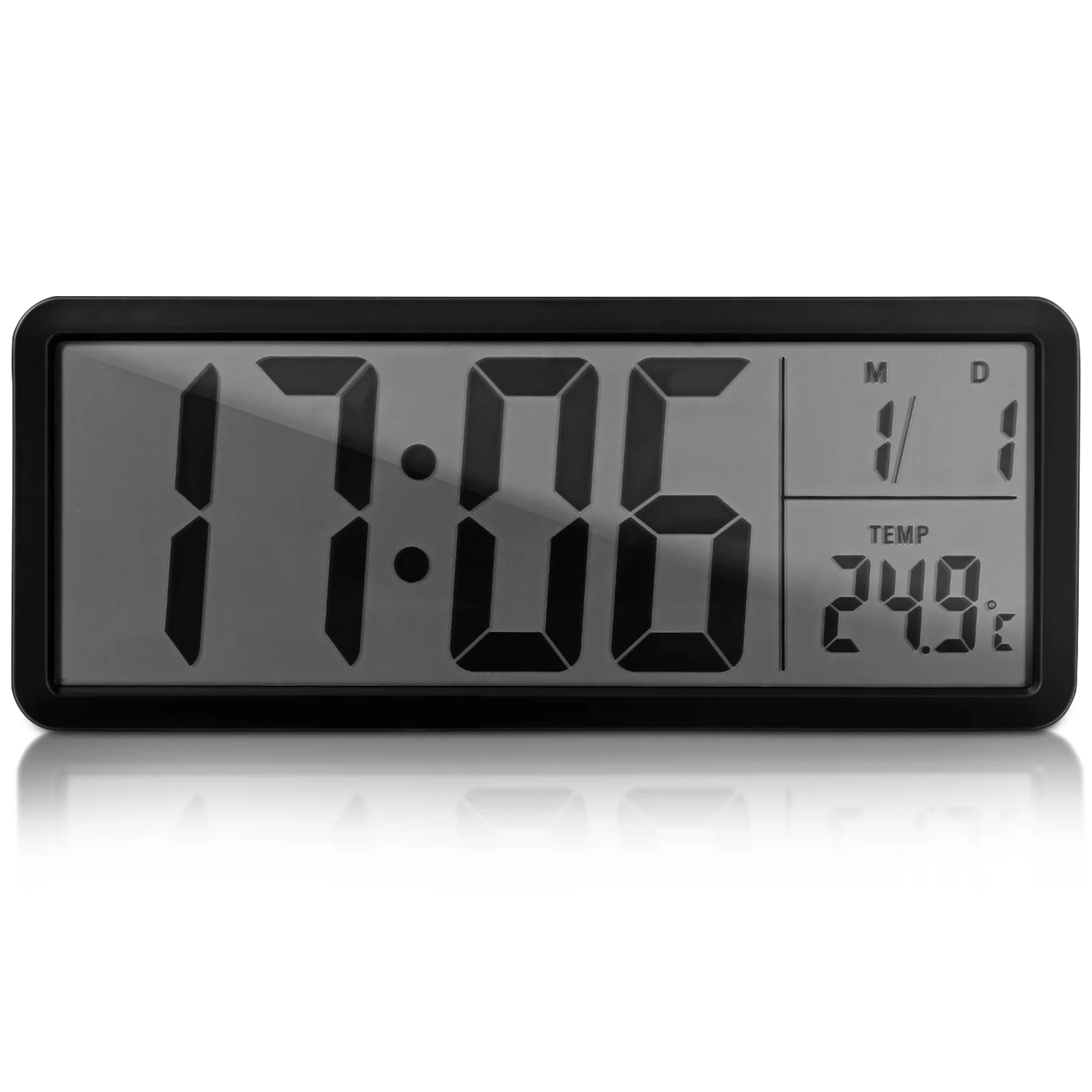 

Large Display Digital With Temperature Date Led Mounted For Home Office Bedroom Operated Electronic Wall Black Metal