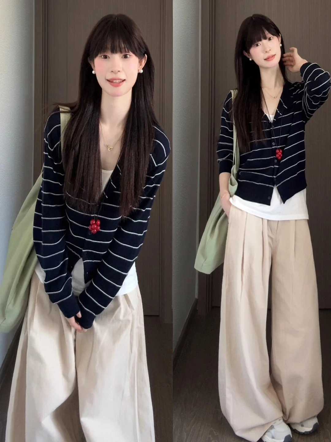 

Korean Sle Loose Knitted Lazy Open Cardigan Striped Long Sve round Ne Spring Autumn Faionable Outerwear Sweater Top