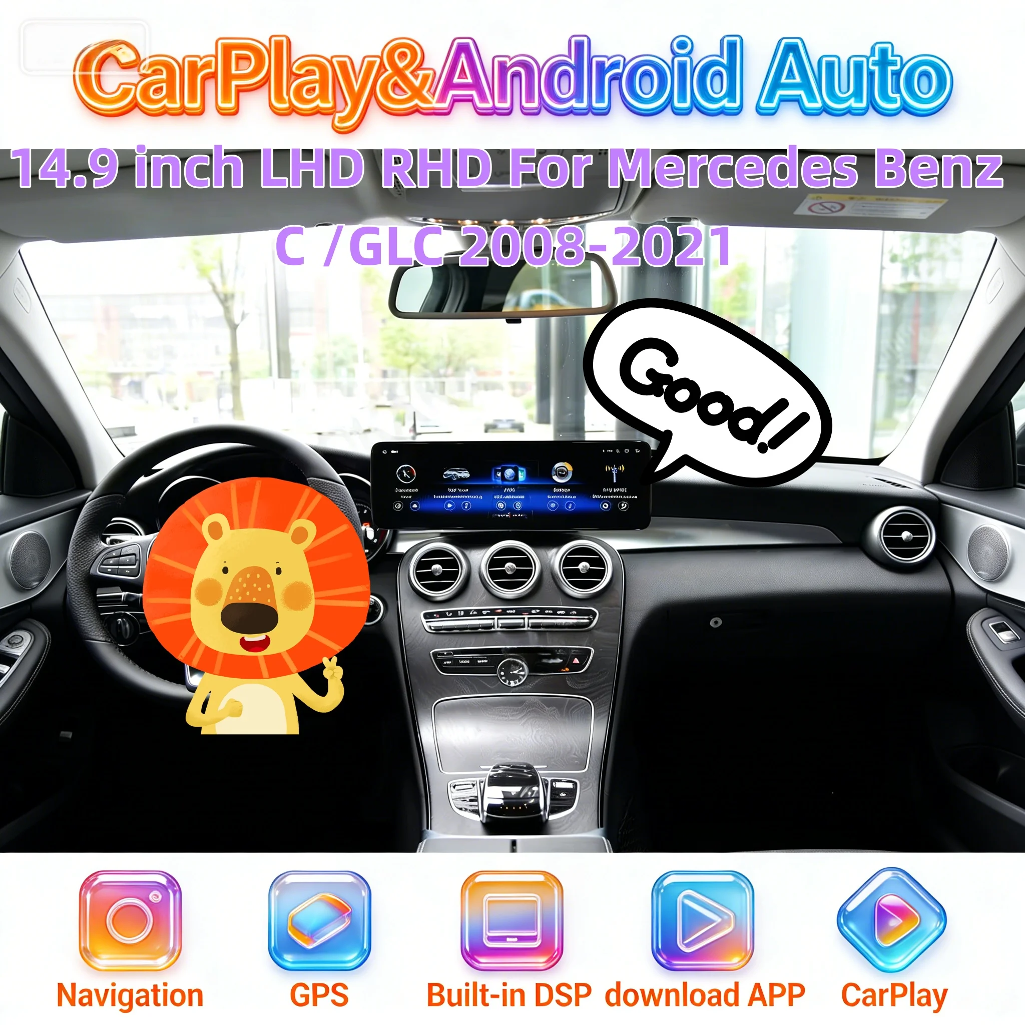 For Mercedes Benz C GLC W204 W205 X253 2008-2021 Android Stereo Auto Radio Wireless Carplay Navigation Multimedia Video Player