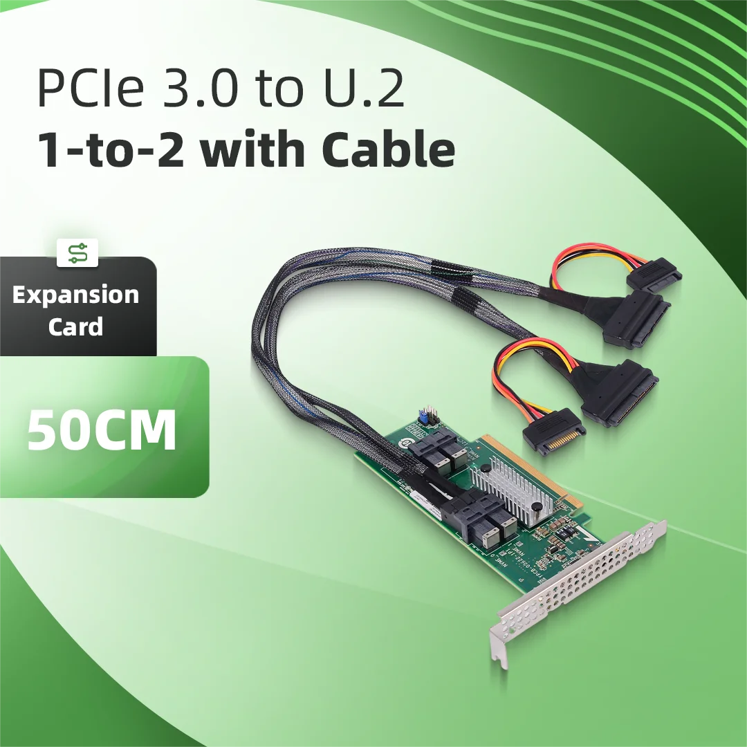 1 Set PCIE 3.0 to U.2 1 to 2 Motherboard With cable Graphics Card External/Expansion/Extension Card 1U Height For AI Server