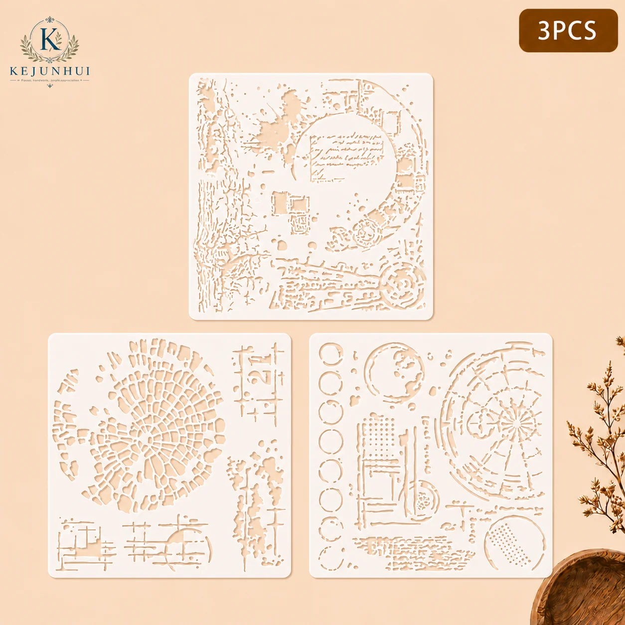 

3Pcs 6x6in Mixed Media Stencils Reusable PET DIY Painting Stencils Abstract Background Craft Templates Scrapbook Journal Decor