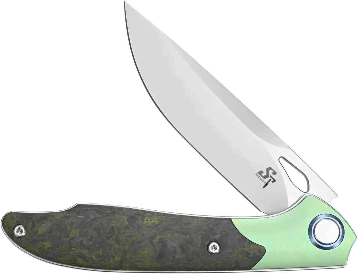 Sitivien ST990 Folding Pocket Knife,S35VN Pearlescent Polishing Brushed Steel Blade,Titanium&Carbon Fiber Handle EDC Tool Knife