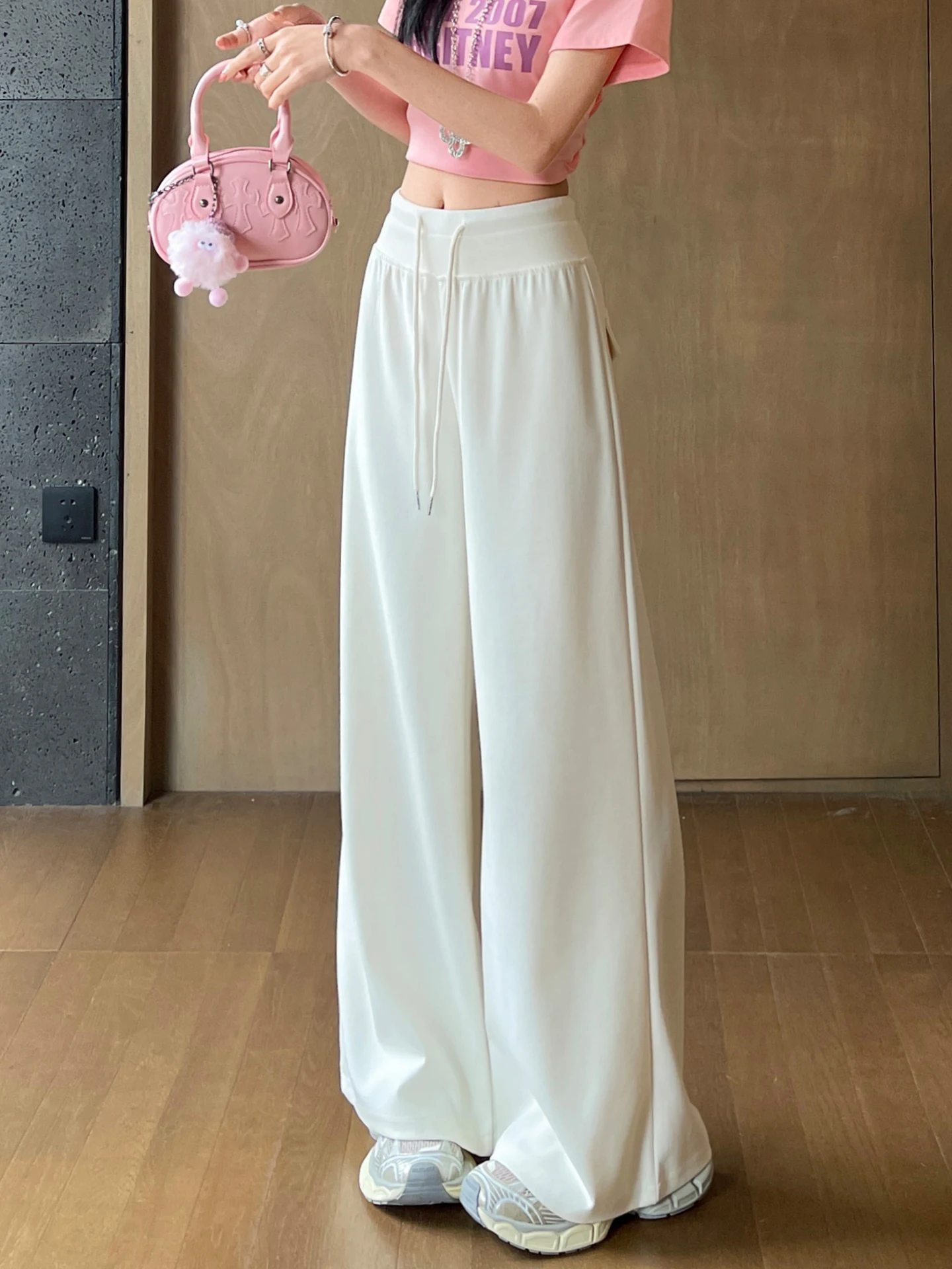 White High Waist Bell Bottom Pants Women's Summer Lightweight A-Line Slimming Casual American Drapey Sports Sweatpants