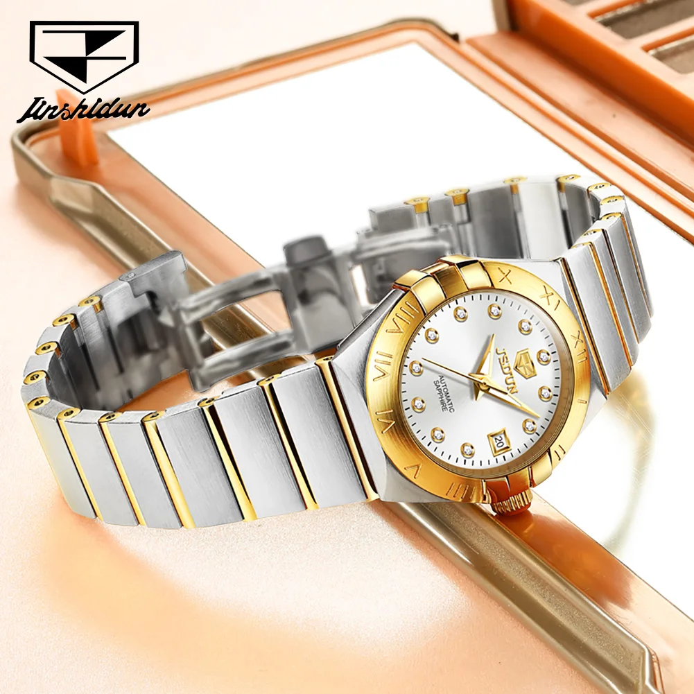 JSDUN Original Women's Automatic Mechancial Watches Luxury Sapphire Mirror Imported Movement 5Bar Waterproof Ladies Wristwatch