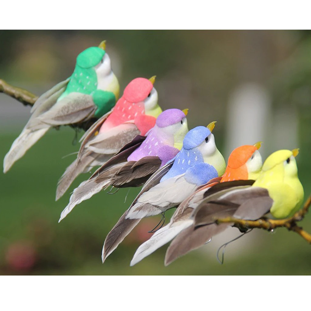 12 Pieces Multicolored Artificial Feathered Birds, crafts Ornament, for home and