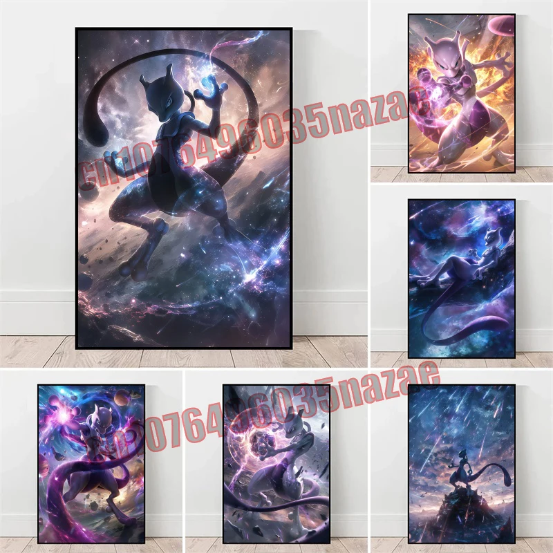 

Japanese Cartoon Anime Pokemon, Mew High Quality High Definition Art Canvas Painting Poster Suitable for Home Bedroom Decoration