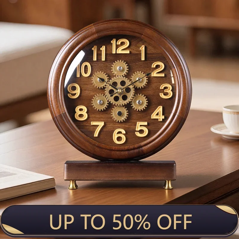 2025 New Solid Wood Table Clock Is A Creative and Retro European-style Pendulum Clock for The Living Room Desk Clock