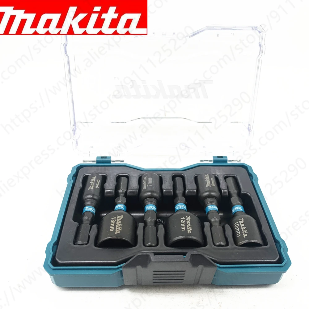 Makita Electric Screwdriver Hexagonal Handle Magnetic Sleeve 6-Piece Set 1/4\'\' Impact Resistant Sleeve 6/7/8/10/12/13mm E-18035