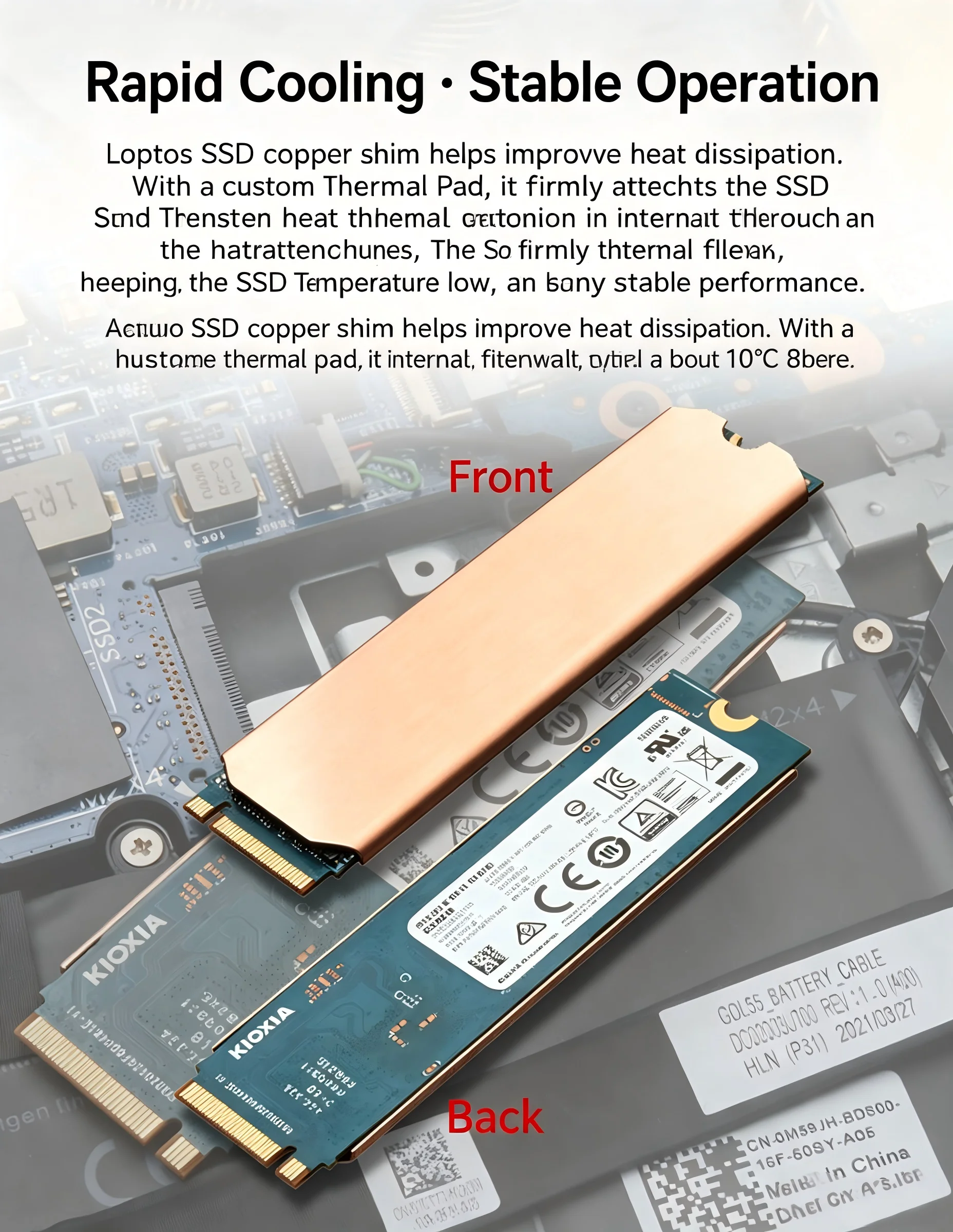 Copper M.2 NVMe SSD Heatsink Cooler With Thermal Silicone Pad For PS5 Laptop Desktop PC, Compatible M2 2280 2242 2230 NGFF PCI - view 3
