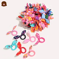 100 Pieces Random Color Elastic Rubber Bands Style Ponytail Holder Cute Toddler Rabbit Ear Hair Ties and Pet Hair Ties