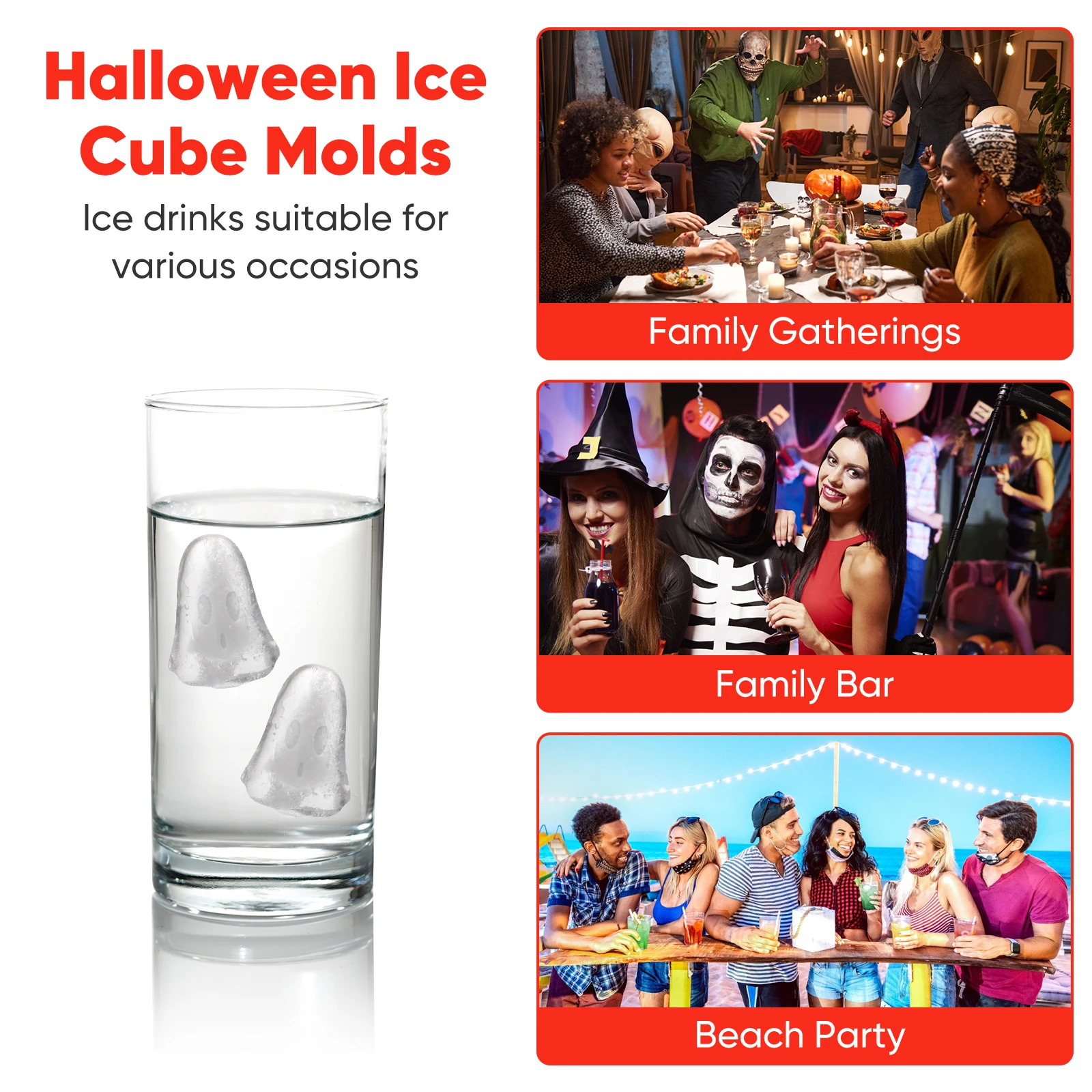 

4pcs Silicone Cube Mold Ghost Shape Halloween Ice Maker Molds Ice Making Mold For Drinks Family Bar Beach Party Decor Halloween