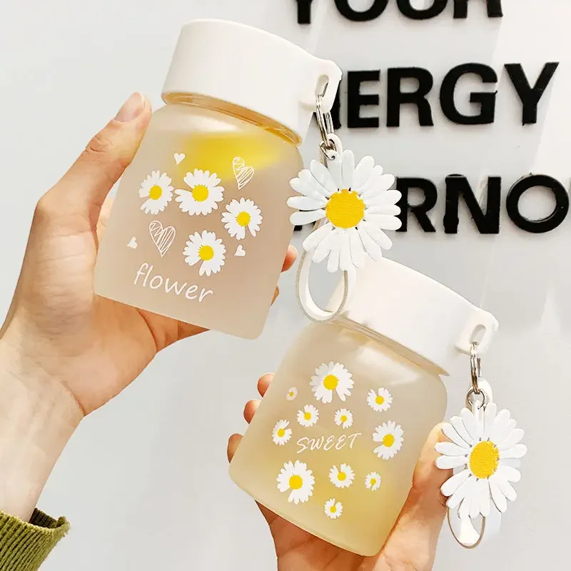 

Portable Glass Cup Cute for Kids Girls Little Water Cup Summer Portable Cup with Hanging Rope Frosted Glass Cup Direct Drinking