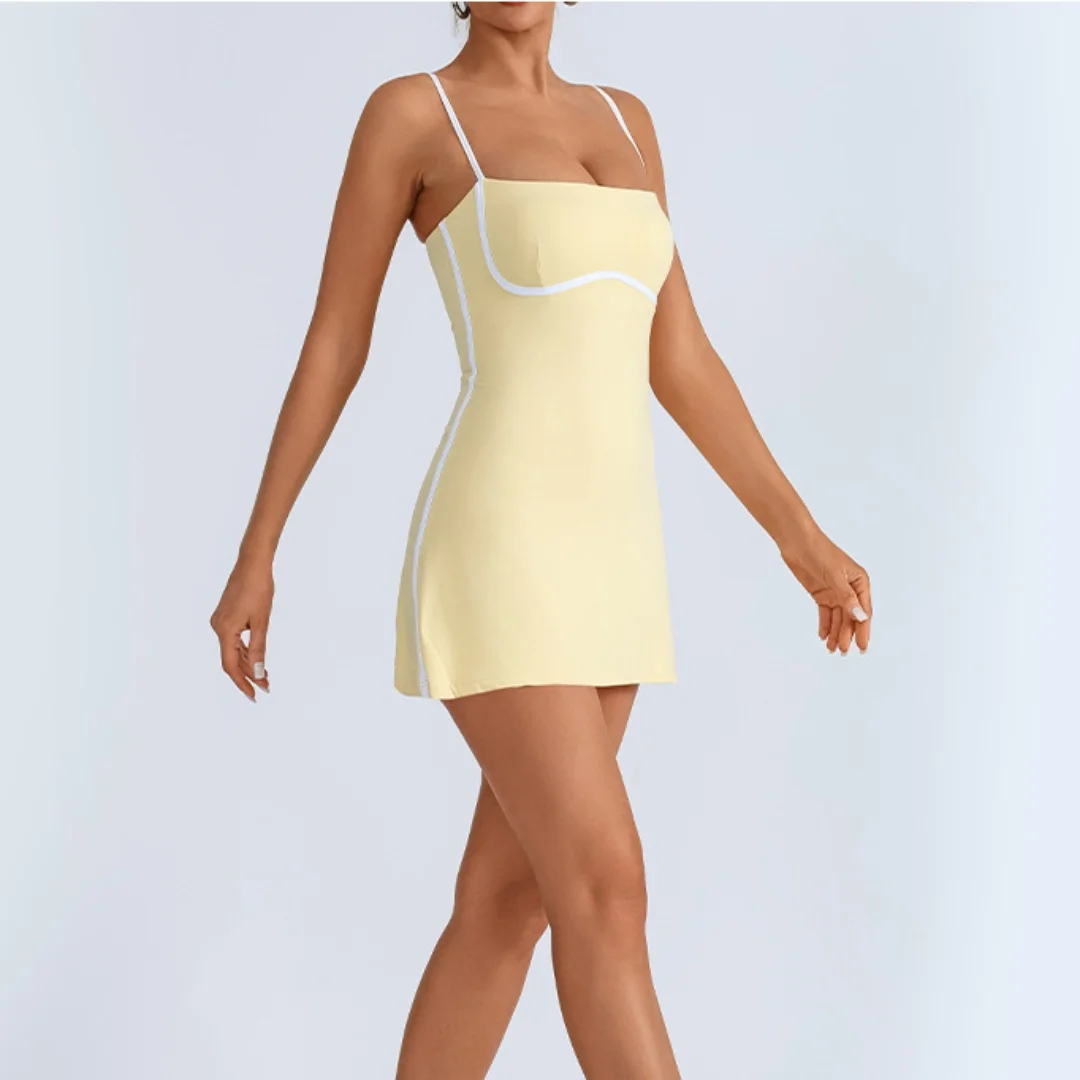 Abito da tennis anti-luce Sport Fitness Alta elasticità traspirante Golf Badminton Abbigliamento da allenamento per esterni in un unico pezzo Tuta da yoga per palestra