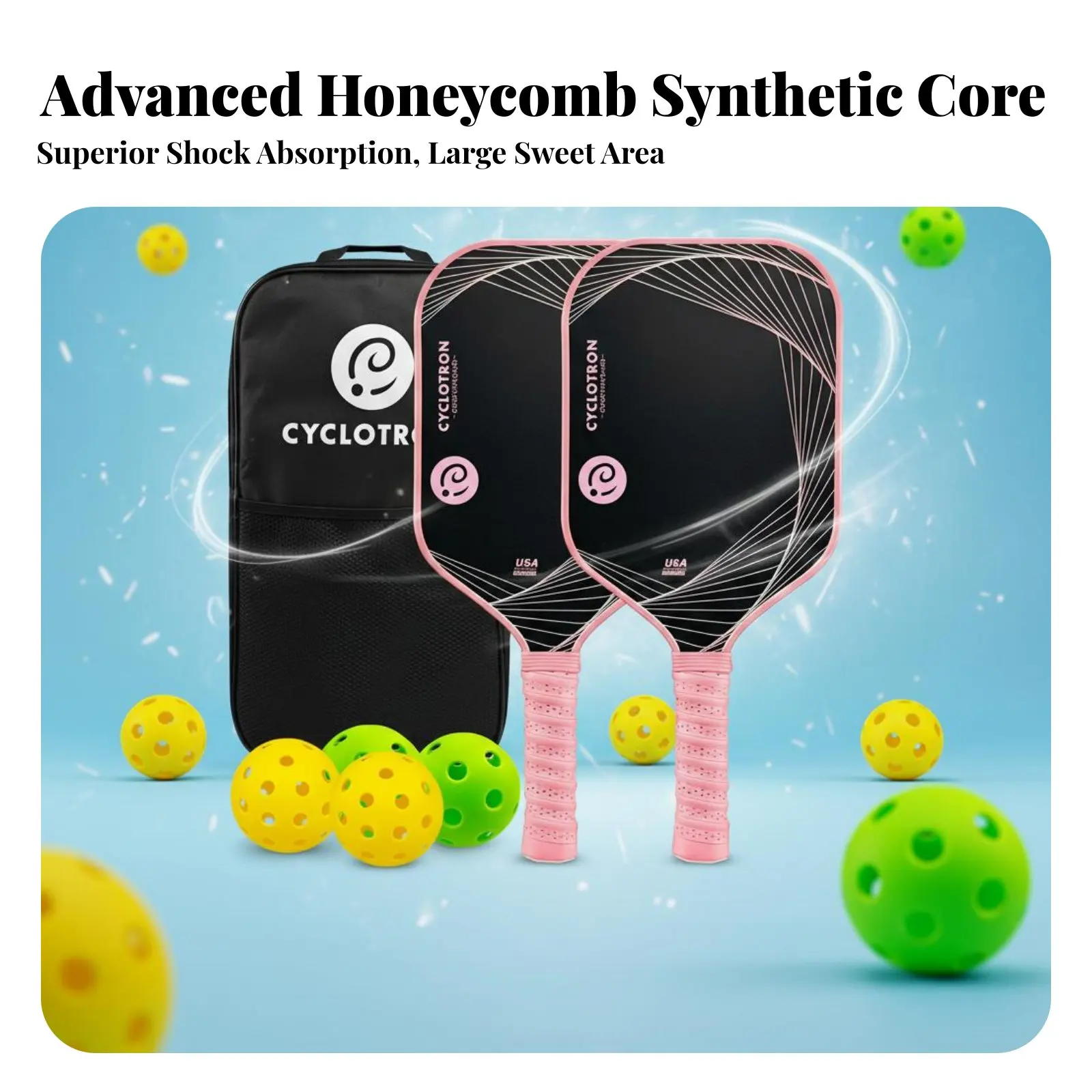 

Набор ракеток для пиклбола с противоскользящей рукояткой, из стекловолокна, спортивное оборудование, большая площадь ударной поверхности, долговечная защита края ракетки